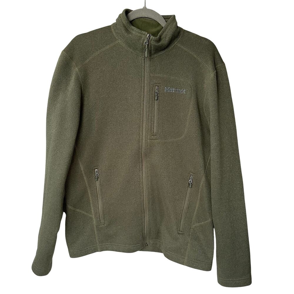 Marmot Drop Line Jacket Men's Size M Olive Green Mid Weight Full Zip Fleece